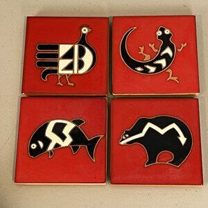 4 Southwestern Ceramic Tiles or Coasters by Senio Alta Ceramica Italy
